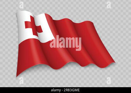 3D realistisch winkende Flagge von Tonga auf transparentem Hintergrund Stock Vektor