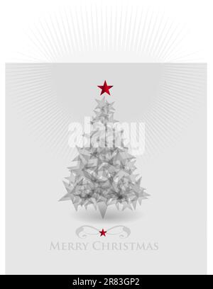 Abbildung o Fabstract Vektor Weihnachtsbaum mit leuchtenden roten Sternen Stock Vektor