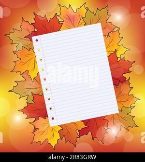 Abbildung: Farbenfrohe Ahornblätter im Herbst mit Notizpapier - Vektor Stock Vektor
