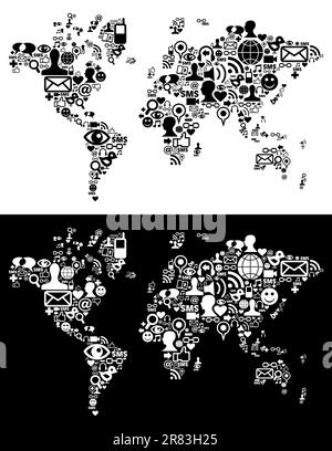 Social Media-Symbole in Erde Globus Karte Form Abbildung eingestellt. Vektor-Datei geschichtet für einfache Handhabung und Anpassung. Stock Vektor