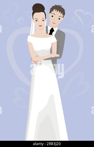 Vtctor-Illustration einer glücklichen Braut und eines glücklichen Bräutigams Stock Vektor