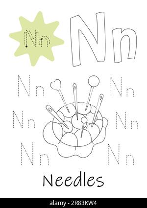 Malbuch - Copybook für Kinder. Buchstabe N Stock Vektor