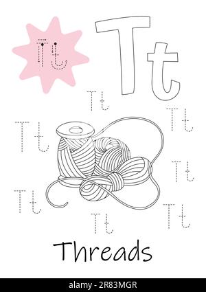 Malbuch - Copybook für Kinder. Buchstabe T Stock Vektor