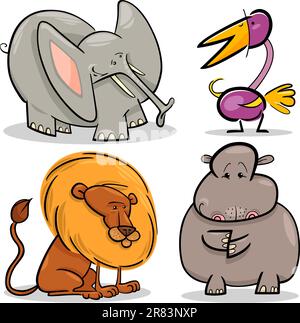 Cartoon-Illustration der vier niedlichen afrikanischen Tiere set Stock Vektor