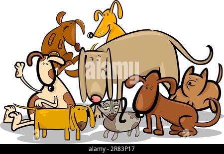 Cartoon-Illustration der lustige Hunde oder Welpen-Gruppe Stock Vektor