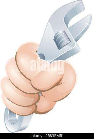 Beispiel für eine Cartoon-Hand einen verstellbaren Schraubenschlüssel oder Schraubenschlüssel Stock Vektor