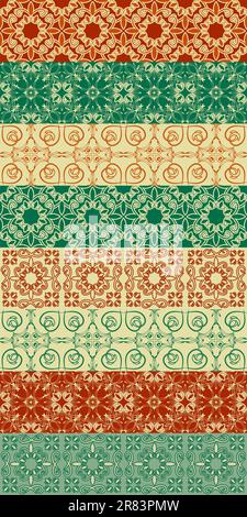 Acht nahtlose Vektormuster, vollständig bearbeitbare Vektordatei, Muster im Farbfeldmenü, orientalischer Stil, kann als Hintergrund, Muster, wra... verwendet werden. Stock Vektor