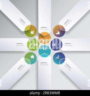 Infografiken-Design Mit Farbigem Minimalem Papierschnitt, Präsentationsvorlage – Abgerundete Pfeile Stock Vektor