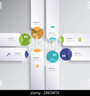Infografiken-Design Mit Farbigem Minimalem Papierschnitt, Präsentationsvorlage – Abgerundete Pfeile Stock Vektor