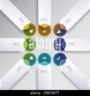 Infografiken-Design Mit Farbigem Minimalem Papierschnitt, Präsentationsvorlage – Abgerundete Pfeile Stock Vektor
