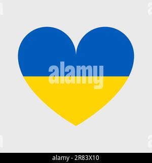 Ukrainisches Flaggensymbol. Flagge der Ukraine. Unterstützen Sie die Ukraine im Krieg. Quadratisch, rund und herzförmig. Blaue und gelbe Abbildung. Stock Vektor