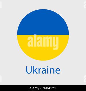 Ukrainisches Flaggensymbol. Flagge der Ukraine. Unterstützen Sie die Ukraine im Krieg. Quadratisch, rund und herzförmig. Blaue und gelbe Abbildung. Stock Vektor