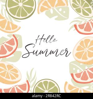 „Hello Summer“-Konzeptkarte mit Zitrusfrüchten. Vektordarstellung Stock Vektor