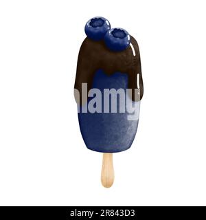 Aquarell Blaubeereis-Clipart. Handgemalt süße saftige Blaubeeren isoliert auf weißem Hintergrund. Einladung, Dekoration, Hochzeit, Geburtstag. Stockfoto