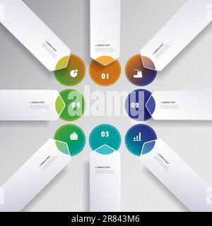 Infografiken-Design Mit Farbigem Minimalem Papierschnitt, Präsentationsvorlage – Abgerundete Pfeile Stock Vektor