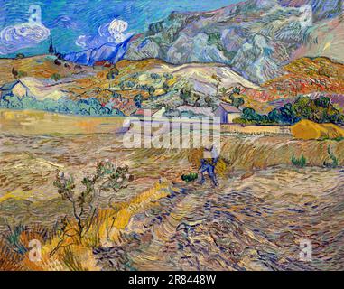 Landschaft in Saint-Remy, geschlossenen Bereich mit Bauer, Vincent van Gogh, 1889, Indianapolis Museum of Art, Indianapolis, Indiana, USA, Nordamerika Stockfoto