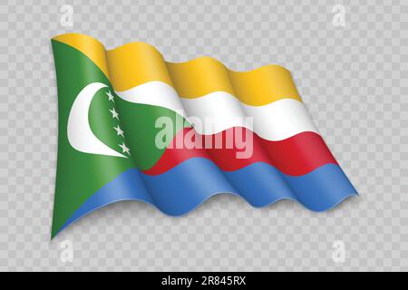 3D realistisch winkende Flagge der Komoren auf transparentem Hintergrund Stock Vektor