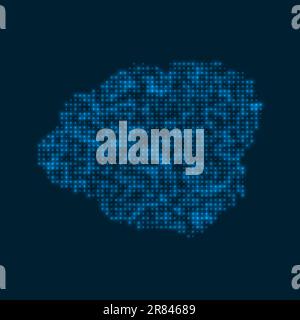 Gepunktete, leuchtende Landkarte auf Kauai. Form der Insel mit blauen hellen Glühbirnen. Vektordarstellung. Stock Vektor