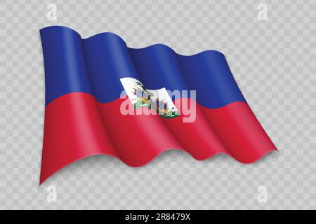 3D Realistic Waving Flag von Haiti auf transparentem Hintergrund Stock Vektor