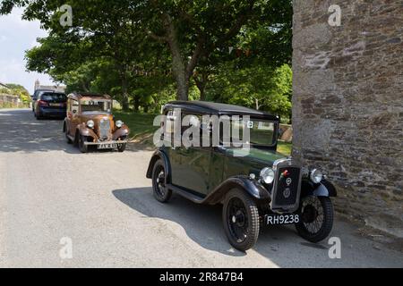 BlIsland, Cornwall, Großbritannien - 13. Juni. Austin Seven parkte am 13. Juni 2023 in BlIsland Cornwall Stockfoto