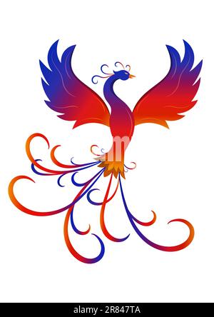 Farbenfrohe Vektordarstellung Des Phoenix Bird Auf Weißem Hintergrund Stock Vektor