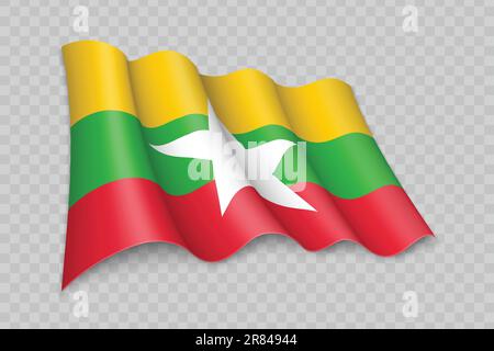 3D realistisch winkende Flagge Myanmars auf transparentem Hintergrund Stock Vektor