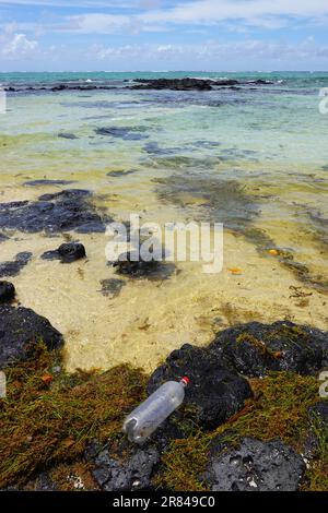 Plastikabfall, Strand von Mauritius Stockfoto