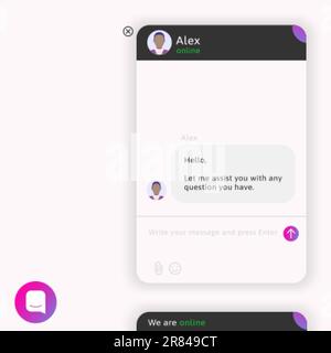 Live-Chat-Fenster. Frame-Kit der Online-Hilfe. UI-Schnittstelle für KI-Chatbot-Unterstützung. Stock Vektor