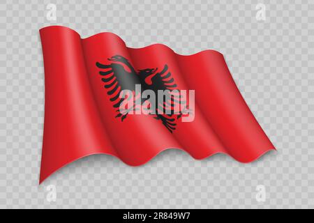 3D realistische Wackelbewegung der albanischen Flagge auf transparentem Hintergrund Stock Vektor