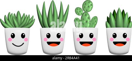 Ein Satz Zimmerpflanzen in Blumentöpfen. Blühende Pflanzen. Vektorsymbole auf weißem Hintergrund. Flacher und grüner Ton. Symbol für Blumendesign. Stock Vektor