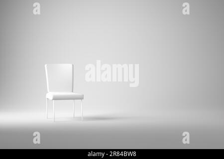 Moderner weißer Stuhl im leeren Raum mit Kopierbereich. 3D-Rendern. Stockfoto