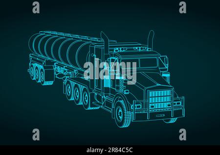 Stilisierte Vektordarstellung des Entwurfs eines Lkws mit Tankwagen Stock Vektor