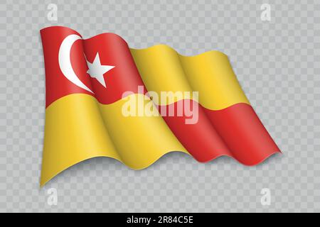 3D realistisch winkende Flagge von Selangor ist ein Staat Malaysias mit transparentem Hintergrund Stock Vektor