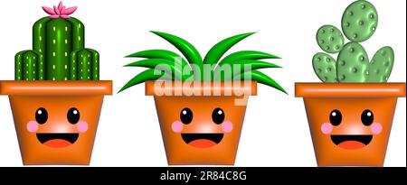 Ein Satz Zimmerpflanzen in Blumentöpfen. Blühende Pflanzen. Vektorsymbole auf weißem Hintergrund. Flacher und grüner Ton. Symbol für Blumendesign. Stock Vektor