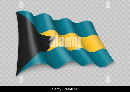 3D realistische Wellenflagge der Bahamas auf transparentem Hintergrund Stock Vektor