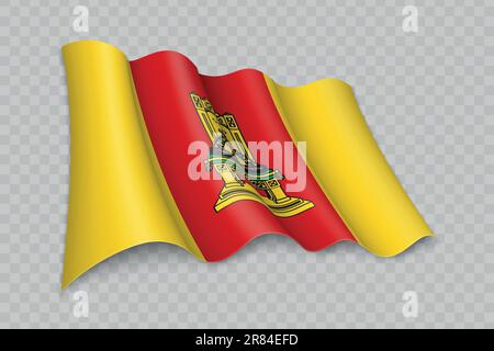 3D Realistic Waving Flag of Tver Oblast ist eine Region Russlands mit transparentem Hintergrund Stock Vektor