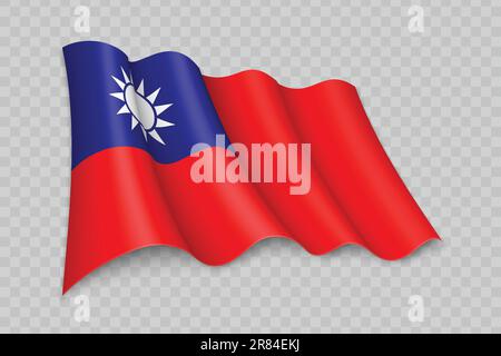 3D Realistic Waving Flag von Taiwan auf transparentem Hintergrund Stock Vektor