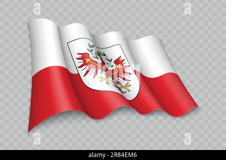 3D Realistic Waving Flag of Tirol ist ein Staat Österreichs mit transparentem Hintergrund Stock Vektor