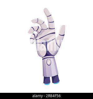 Menschliche Hand, Roboterprothese, Cyborg-Droid-mechanischer Arm. Futuristischer Vektor-Roboter künstliche Hand mit Metallfingern, Innovation künstliche Technologie Stock Vektor