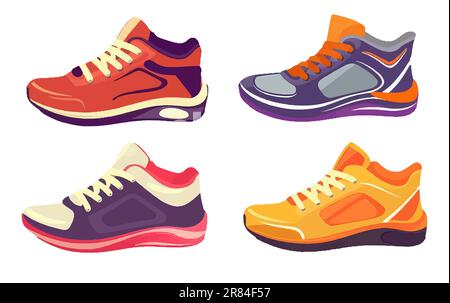 ui-Set-Vektordarstellung von farbenfrohen Sommerschuhen isoliert auf weißem Hintergrund Stock Vektor