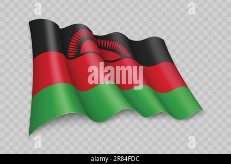 3D realistisch winkende Flagge von Malawi auf transparentem Hintergrund Stock Vektor