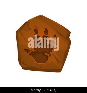 Jurassic-Dinosaurier-Cartoon-Fußabdruck, archäologisches Fossil. Jurassic era Dino Paleontology Science Footprint, prähistorische Monsterkrallen archäologische Steinprägung oder ausgestorbene Reptilien Fossil Foot Vector Track Stock Vektor