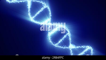 Abstrakte blau leuchtende Energiespirale dna wissenschaftlicher futuristischer Hightech-Hintergrund. Stockfoto