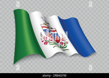 3D Realistic Waving Flag of Yukon ist ein kanadischer Staat mit transparentem Hintergrund Stock Vektor