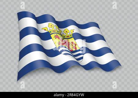 3D Realistic Waving Flag of Zeeland ist ein niederländischer Staat mit transparentem Hintergrund Stock Vektor