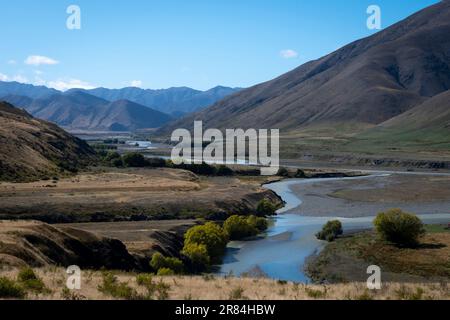 Clarence River, Acheron, in der Nähe von Hanmer Springs, Canterbury, South Island, Neuseeland Stockfoto