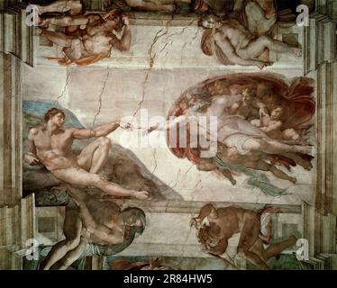 Erschaffung von Adam Michelangelo Buonarroti (1475-1564) Sixtinische Kapelle Stockfoto