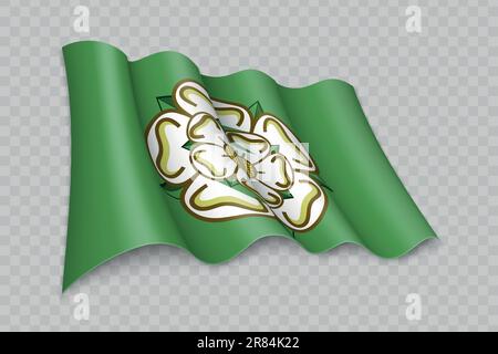 3D Realistic Waving Flag of North Yorkshire ist eine Grafschaft von England auf transparentem Hintergrund Stock Vektor