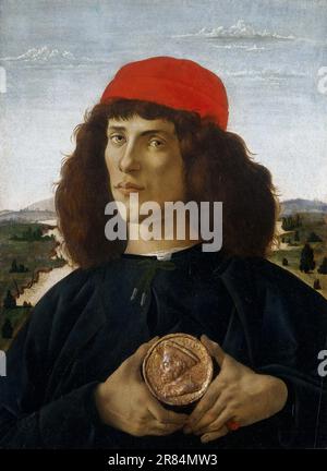 Alessandro Botticelli – Portrait of a man with a Medaille of Cosimo the Elder 1474- Stockfoto