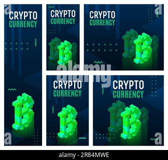 Set aus dunklen Bitcoin-Bannern mit Schriftzug für Druck und Design. Vektordarstellung. Stock Vektor
